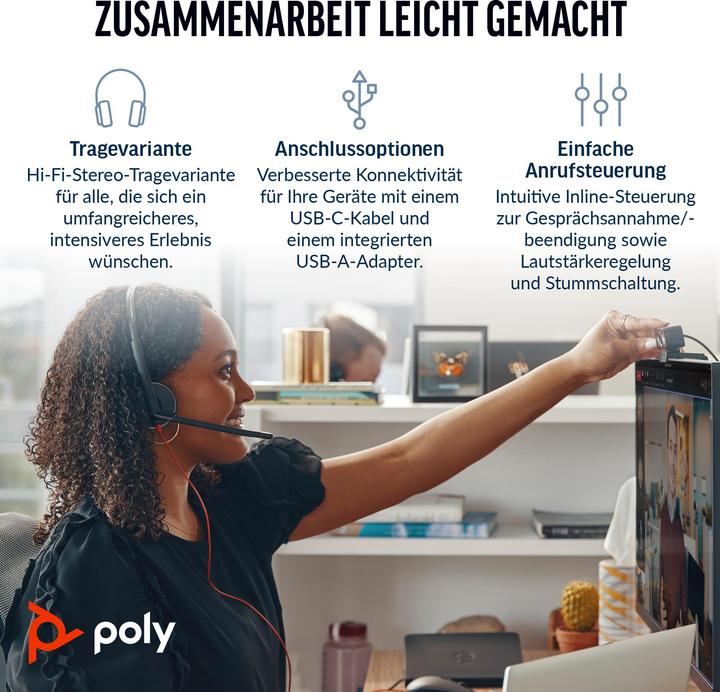 Image du produit Plantronics Casque Poly 8X228AA / Blackwire 3220 Noir (Filaire, USB-C)