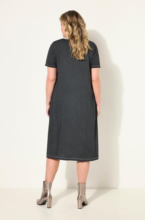 Produktbild Miamoda Jerseykleid, A-Line, cold dyed, V-Ausschnitt mit Lochstickerei, Halbarm (46)
