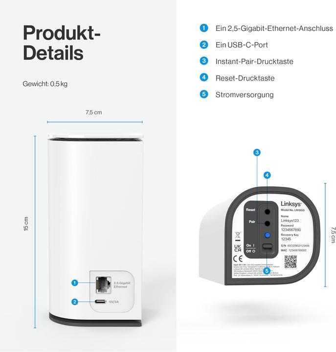 Immagine prodotto Linksys Velop Micro 7 BE5000 Dual-Band Wi-Fi 7 Mesh System (3-pack)