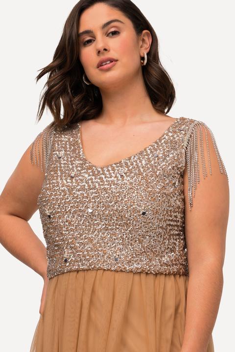Immagine prodotto Ulla Popken Maxi abito dal taglio smanicato con scollo a V e paillettes (42, 44)