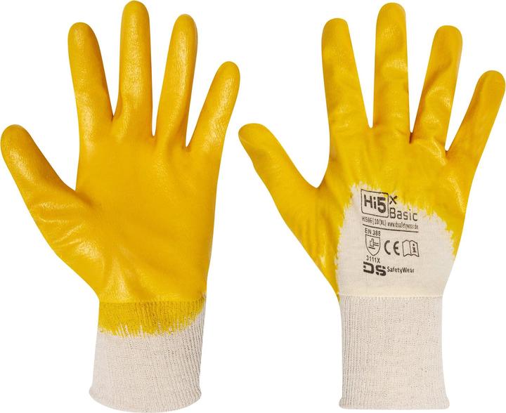Actual product image Hi5 Nitrile gloves, half dipped with knitted cuff in yellow/white (11)