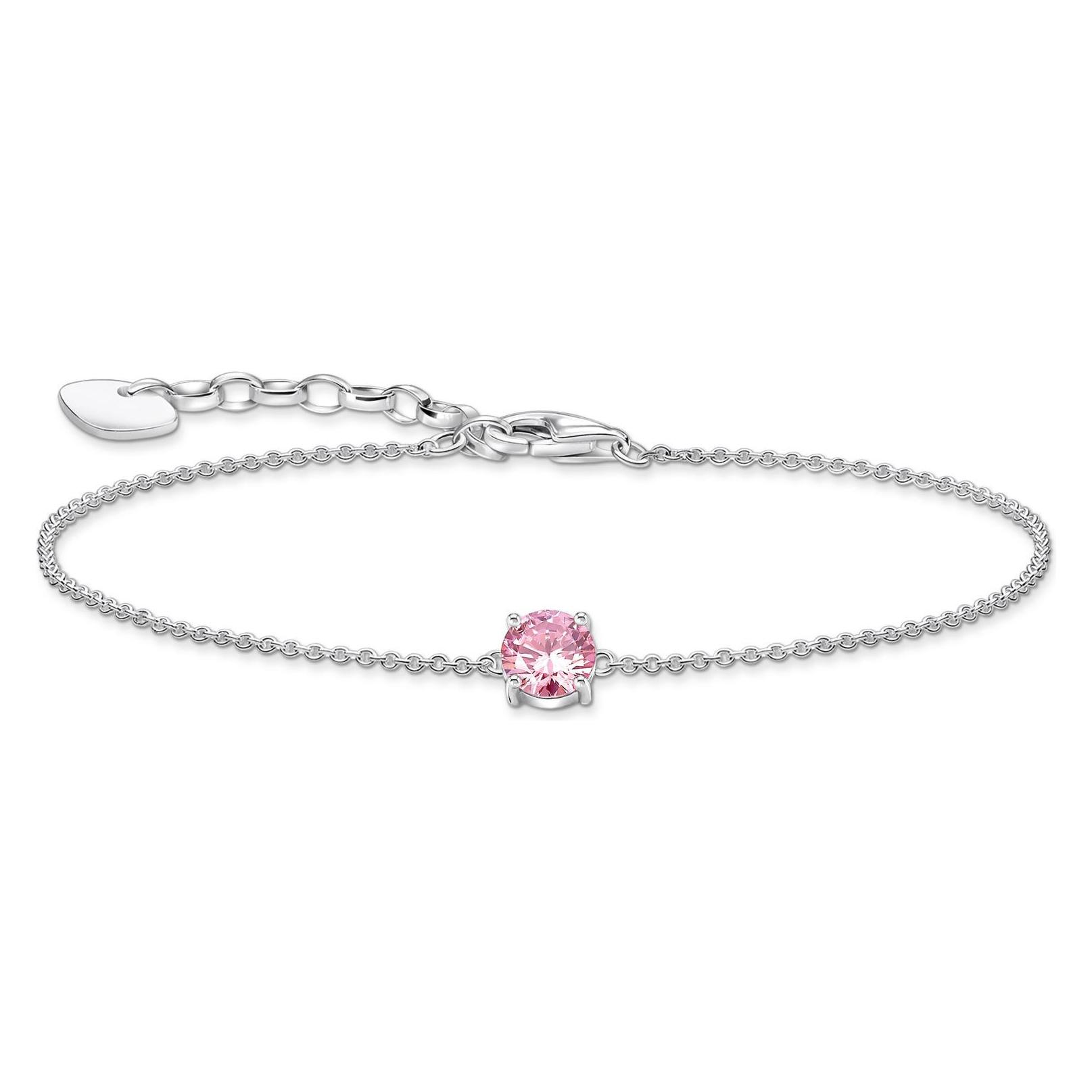 Thomas Sabo, Armschmuck, Armband Mit Pinkfarbenem Zirkonia-Anhänger Silber, (19 cm, 925er Silber)