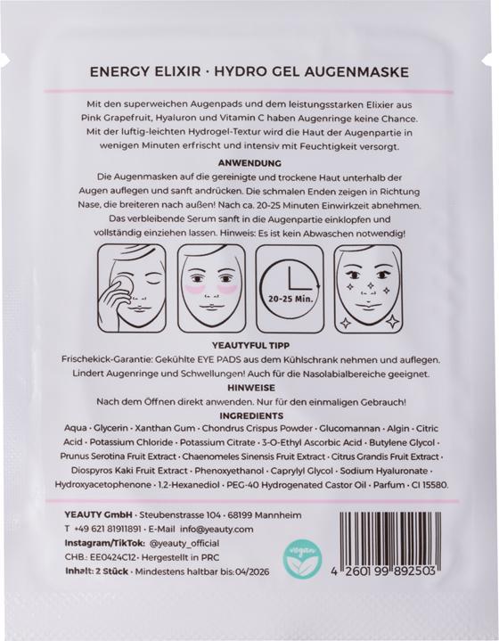 Nutritional values and ingredients Yeauty Eye Pad Mask