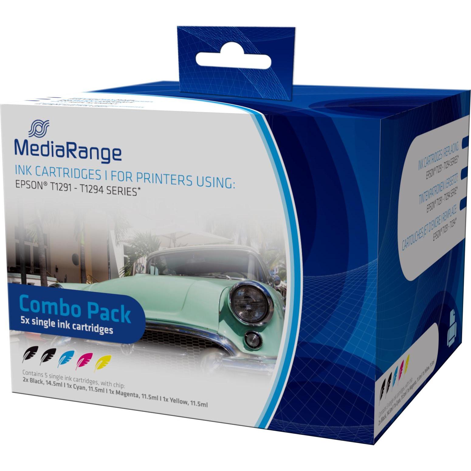 MediaRange, Druckerpatrone, Tintenpatronen, für  T1291 - T1294 Serie, mit Chip, 5er Set (M, BK, Y, C)