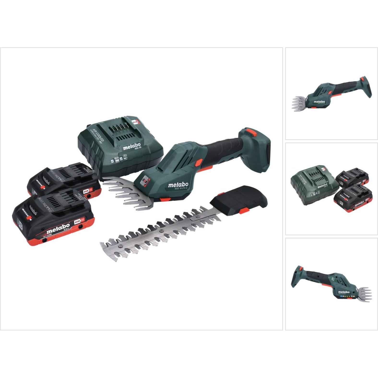Metabo, Tosasiepi, SGS 18 LTX Q Cisaille à gazon et arbustes sans fil 18 V + 2x Batterie 4,0 Ah + Caricatore (Batteria ricaricabile)