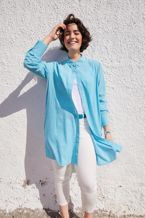 Actual product image Ulla Popken Pinstripe Button-Down Tunic Blouse (58, 60)