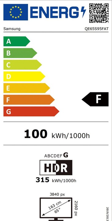 Energie-Label Samsung QE65S95F (65", S95F, OLED, 4K, 2025)