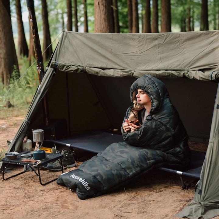 Actual product image Naturehike Warmy square with hat warming cotton sleeping bag M400/Green/right