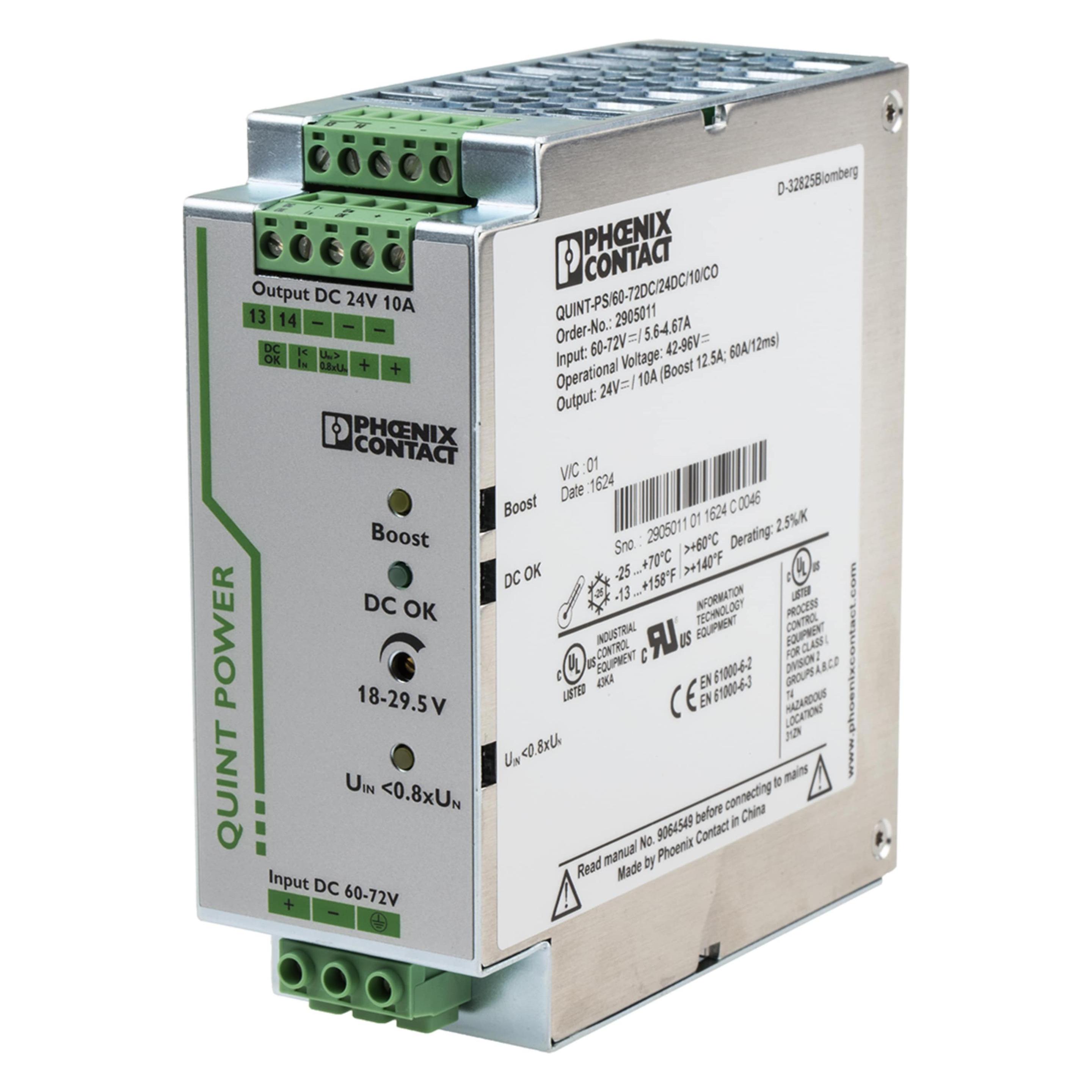 Phoenix Contact, Stroomomvormers, QUINT DC/DC Conv 60-72/24Vdc, 10A Gecoat