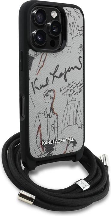 Produktbild Karl Lagerfeld Case Crossbody Grained Pattern & Logo for iPhone 16 Pro Max grey