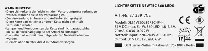 Produktbild Idena Lichterkette NewTec 360 LED ww Lichtsensor (43.90 m)