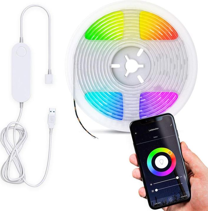 Image du produit B.K.Licht WIFI RGB-LED Flexband, USB, noir, 60xRGB-LED/0,10W (200 cm, Intérieur)