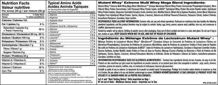 Nährwerte und Zutaten Mutant Whey Protein (Vanille, 1 x, 2268 g)