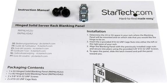 Actual product image StarTech 2u Hinged Blank Rack Panel