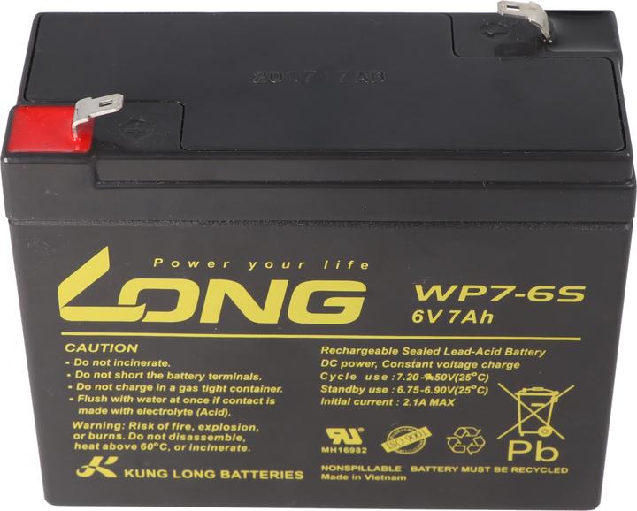 Produktbild Kung Long WP7-6S F1 Blei-Vlies-Akku, 6Volt, 7Ah mit 4,8mm Faston Anschluss (6 V, 7 Ah)