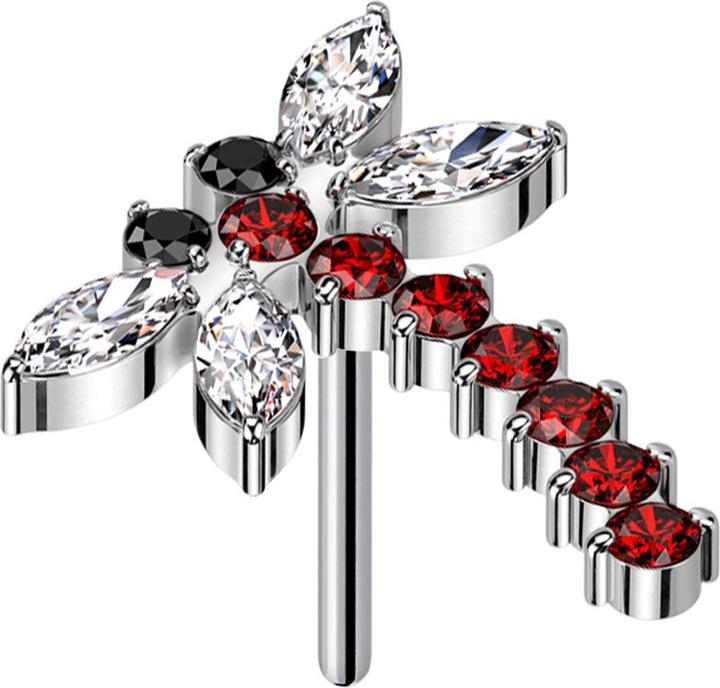 Actual product image Star Piercing Threadless dragonfly silver crystals red (without brass, Titanium)