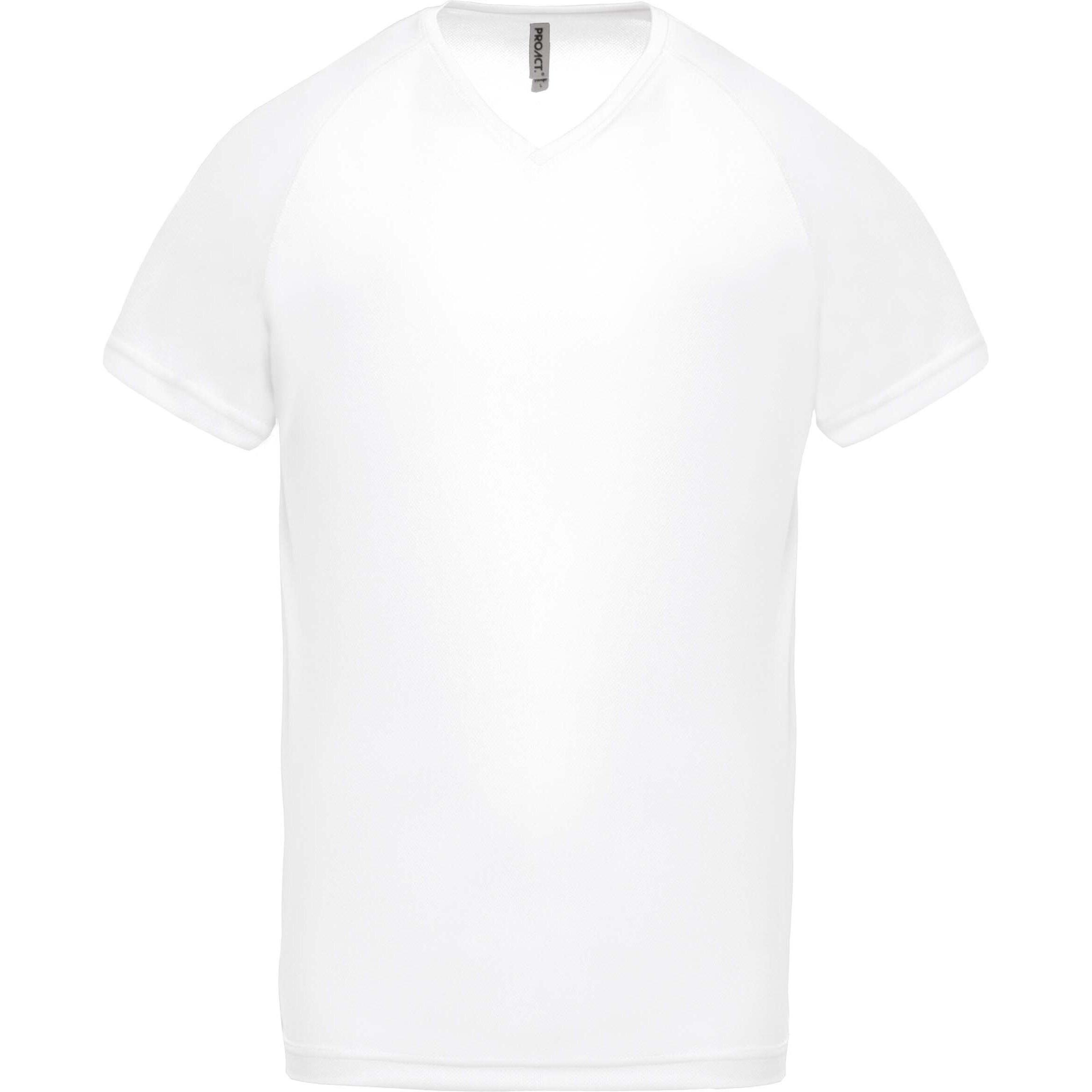 Proact, Herren, Sportshirt, Sport-T-Shirt mit V-Ausschnitt (XXL), Weiss, XXL