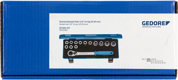 Actual product image Gedore 19 SKU-20 Socket spanner set 1/2", 14 pieces, 10-24 mm (13 mm, 16 mm, 18 mm, 15 mm, 14 mm, 22 mm, 24 mm, 12 mm, 21 mm, 17 mm, 10 mm, 23 mm, 20 mm, 11 mm, 19 mm)