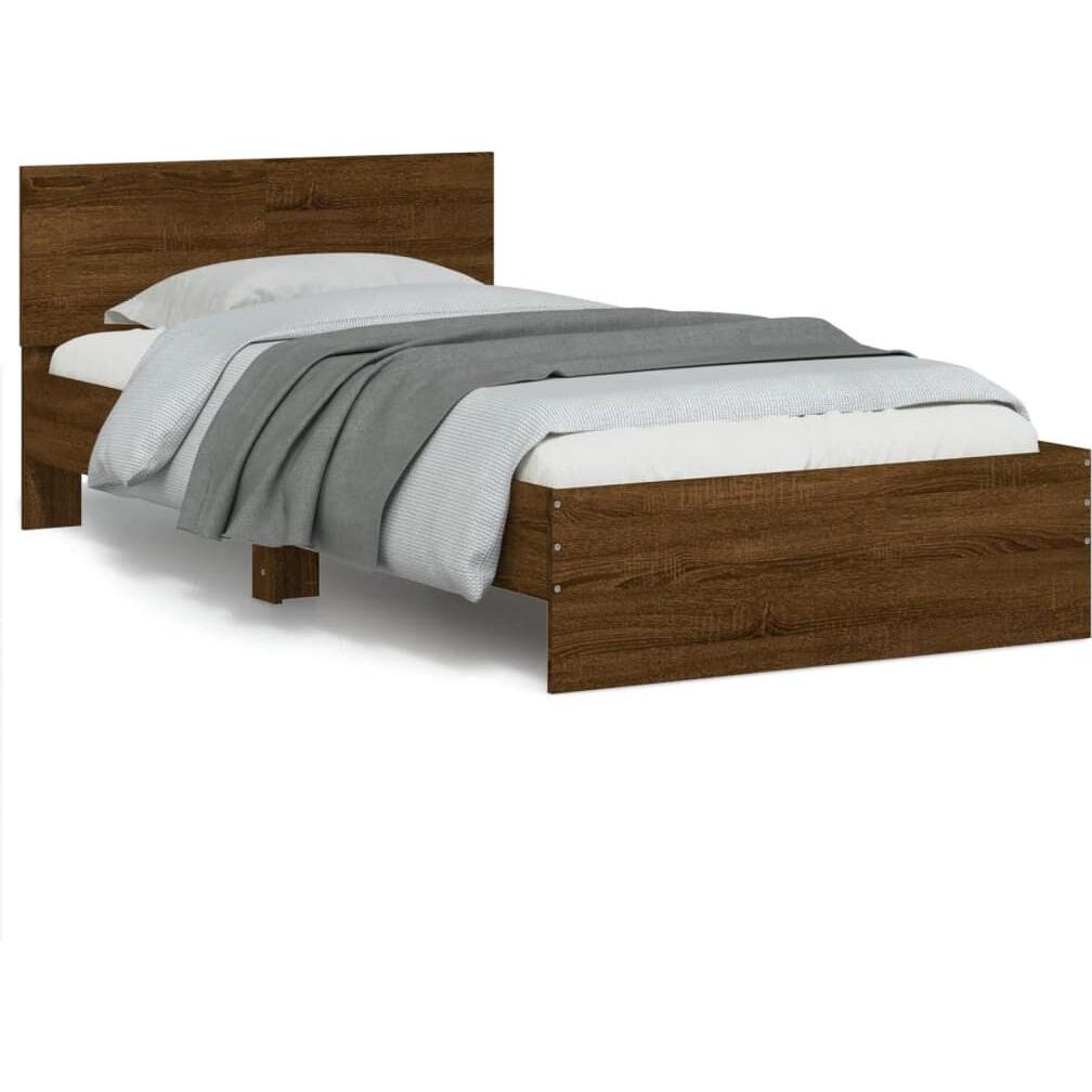 VidaXL, Bett, Bettgestell mit Kopfteil und LED-Leuchten Eiche 100 x 200cm (100 x 200 cm)