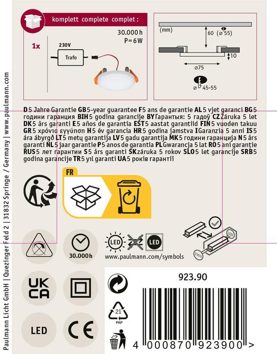 Produktbild Paulmann Einbaupanel Veluna VariFit (550 lm)