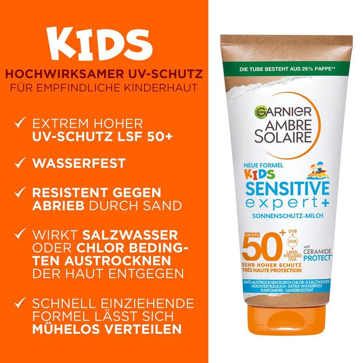 Produktbild Garnier Ambre Solaire Sensitive Kids (Sonnenmilch, SPF 50+, 175 ml, 193 g)