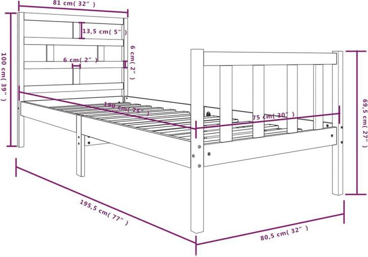 Produktbild vidaXL Bettrahmen (75 x 190 cm)