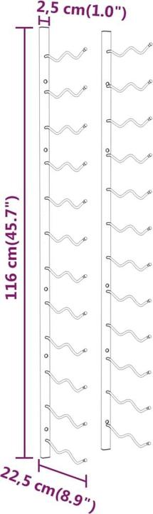 Produktbild VidaXL Weinregal (22,5 x 2,5 x 116 cm, 24 Fl.)