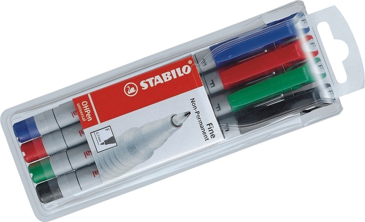Produktbild STABILO OHPen universal Folienstift wasserlöslich (Grün, Rot, Blau, Schwarz, 0.70 mm, 4 x)