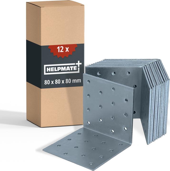 Produktbild Helpmate Lochplattenwinkel, 80 × 80 × 80 mm, Stahl, galvanisch verzinkt & blau passiviert (Lochplattenwinkel, 12 Stk.)