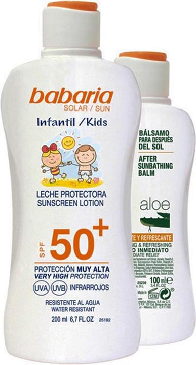 Actual product image Babaria KIDS SPF50+ LECHE PROTECTORA RESISTENTE AL AGUA 200ML + BALSAMO ALOE 100ML (Suntan cream, SPF 50, 200 ml)