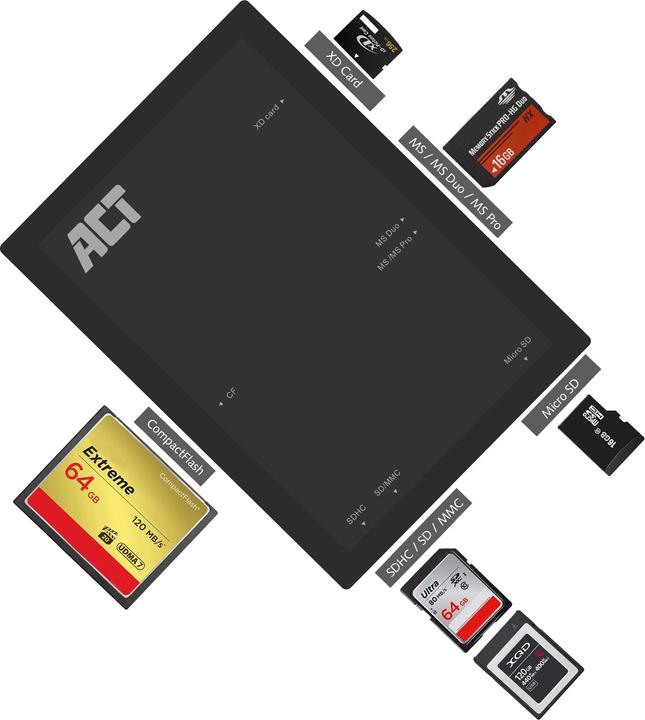Produktbild USB 3.2 card reader, SD/micro SD/SDHC, black (USB)