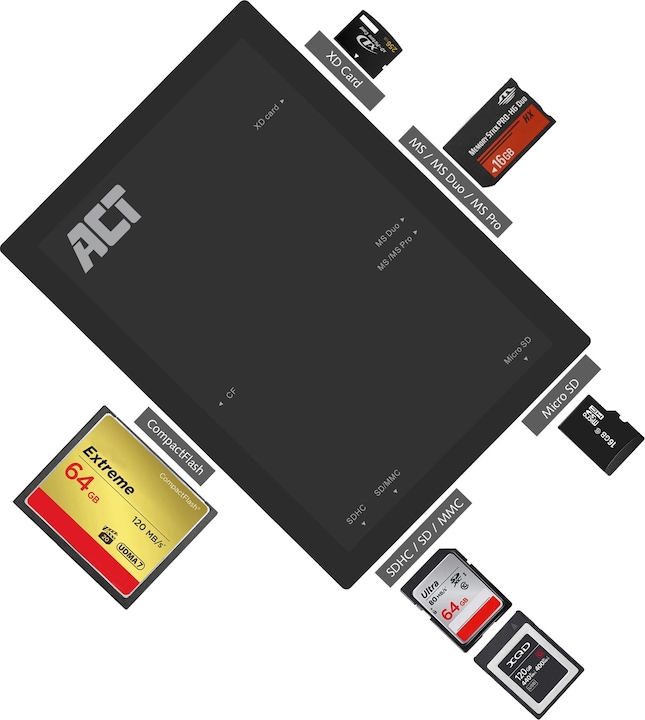 Produktbild USB 3.2 card reader, SD/micro SD/SDHC, black (USB)