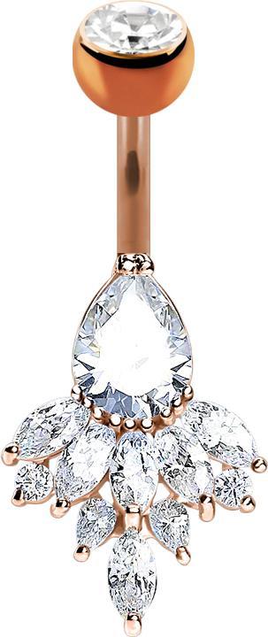 Immagine prodotto Star Piercing Banana in oro rosa con gocce di cristallo a sfera in argento e piume (Ottone, Acciaio chirurgico 316L)