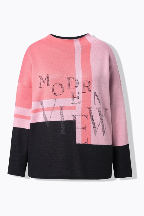 Produktbild Ulla Popken Pullover, Glitzer-Schriftzug, Stehkragen, Langarm (54)