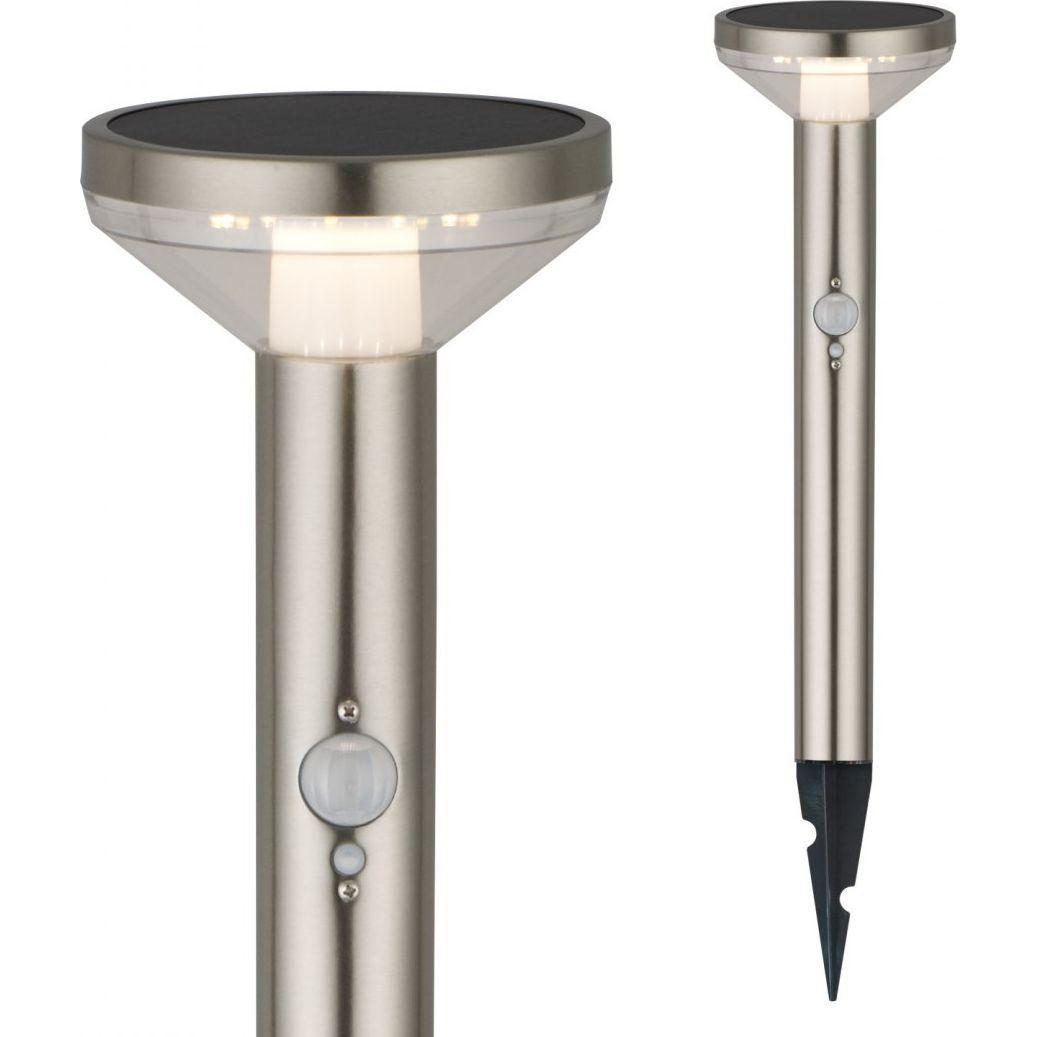 Maclean, Gartenbeleuchtung, Solar LED lamp with sensor, matt chrome, IP44, 3 lighting modes, Li-ion 18650 battery 3.7V 1...