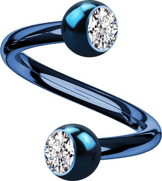 Actual product image Star Piercing Micro Spirale dunkelblau mit zwei Kugeln Kristall silber (without brass, Titanium)