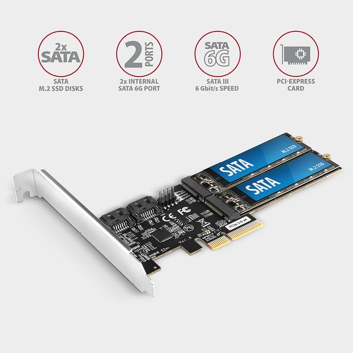 Actual product image Axagon PCES-SA4M2 PCIe Controller 2x internal SATA 6G port + 2x internal M.2 B-key SATA port + LP