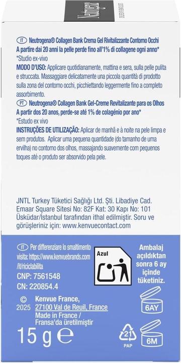 Produktbild Neutrogena Collagen Bank Revitalizing Eye Contour 15g (Augenpflege Crème, Nacht, Tag, 15 ml)