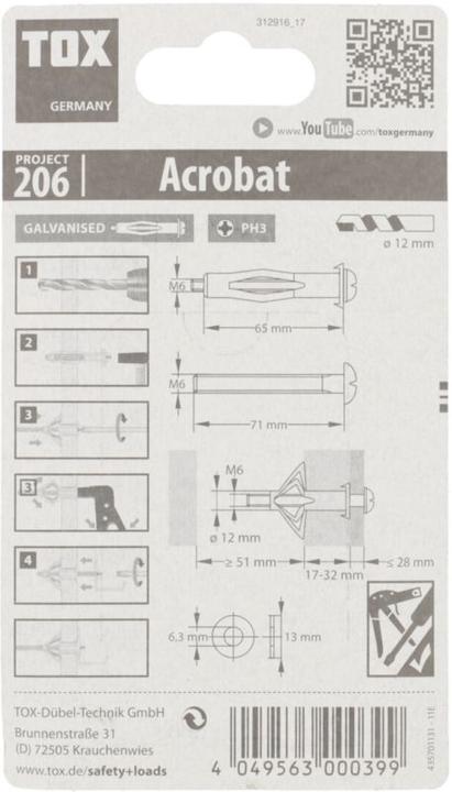 Produktbild Tox Hohlraumdübel Acrobat M6x65 mm, Blister 2 Stück (2 Stk.)