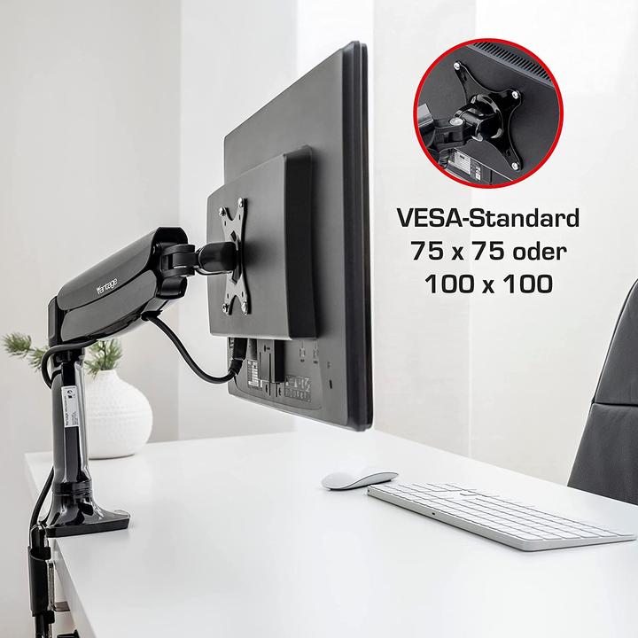 Produktbild Vantage Monitorarm single Gas 75x100 -9kg 27" schwarz (Tisch, 27", 9 kg)