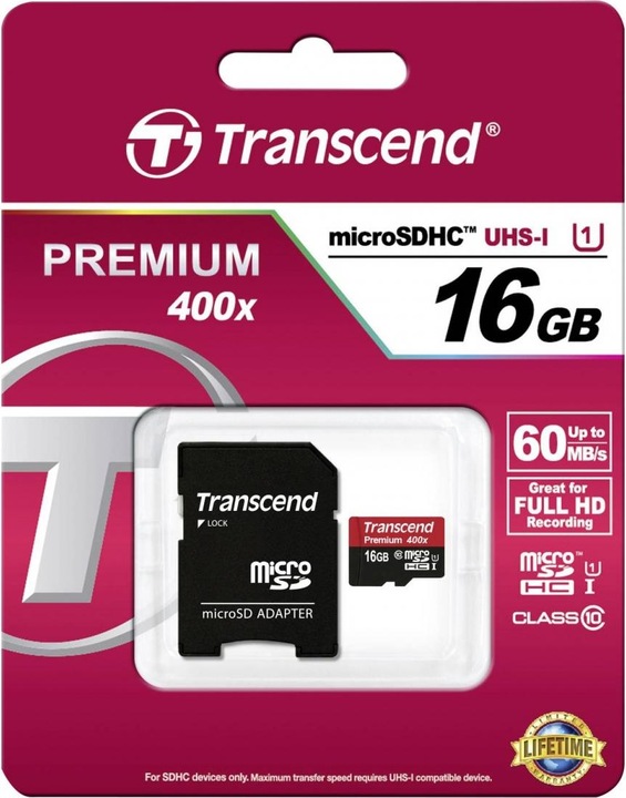 Actual product image Transcend Premium 400x (16 GB, microSDHC, U1, UHS-I)