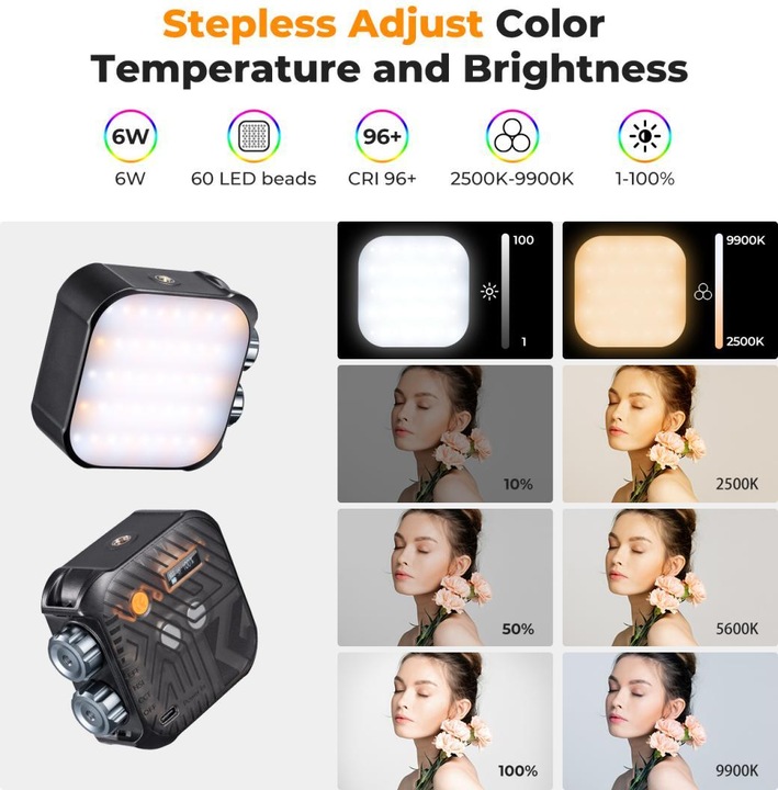 Produktbild K&F Concept RGB LED Video Light, Built-in 2000mA battery (Black) (Videoleuchte)