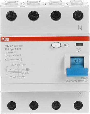 Productafbeelding ABB F204F-40/0,03 aardlekschakelaarÂ 4P, type F, 40A, 30mA