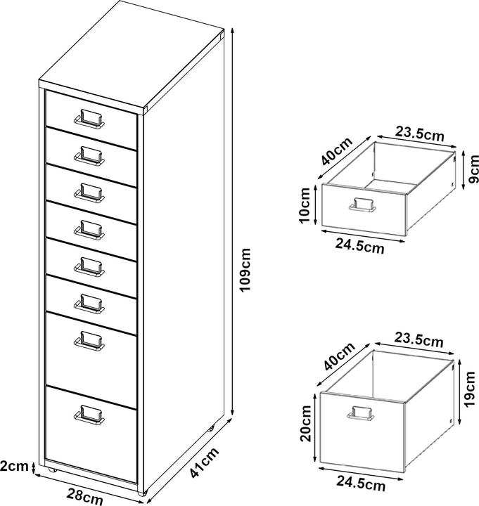 Actual product image En.Casa Rollcontainer Kökar mit 8 Schubladen 109x28x41 cm Lila (28 x 41 x 109 cm)