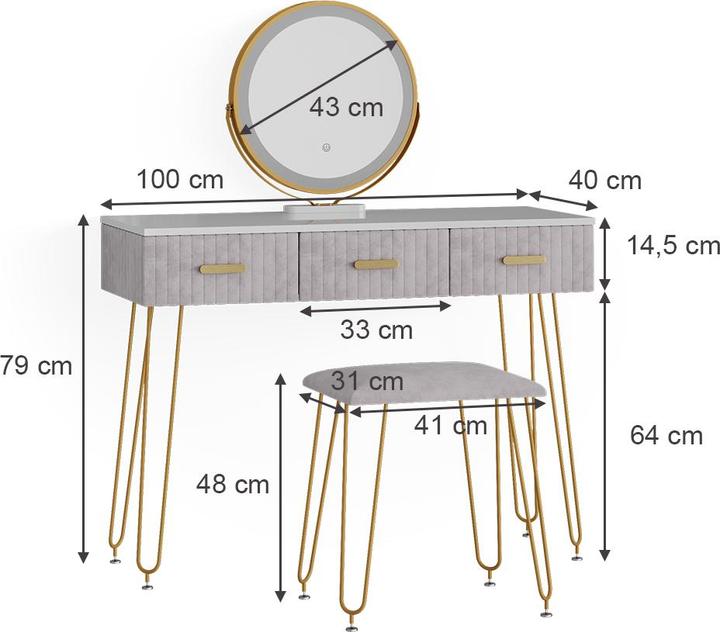 Actual product image Vicco Layla with stool and lighting (100 x 40 x 79 cm)