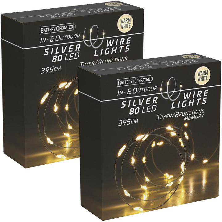 Produktbild H & S Collection LED-Lichterkette Silberdraht, 80 LEDs, 2er-Set (3.95 m)