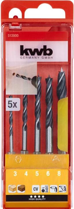 Produktbild kwb Holzbohrersatz 5-tlg. (3 mm, 4 mm, 5 mm, 6 mm, 8 mm)