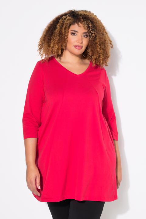 Immagine prodotto Ulla Popken Maglia dal taglio lungo e svasato con cuciture decorative, scollo a V e maniche a 3/4 (46, 48)