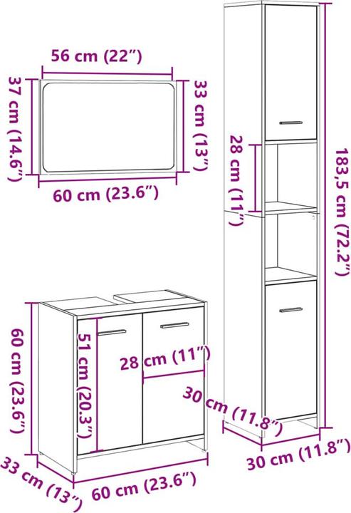 Actual product image VidaXL 3-tlg. Badmöbel-Set