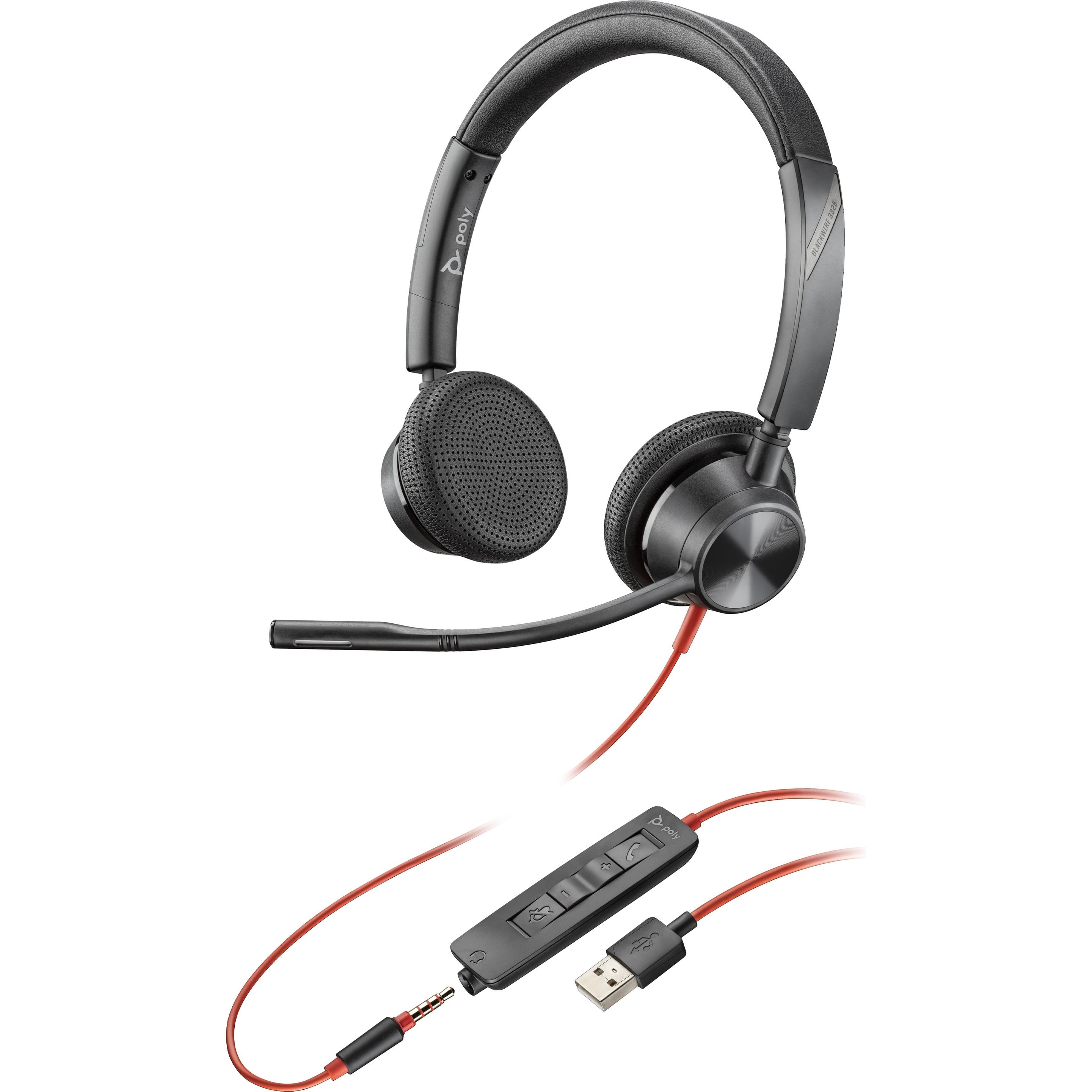 Poly HP Blackwire 3325 USB-A + 3.5mm Stereo Headset, Avec fil, Bureau/Centre d'appels, 130 g, Casque (Kabelgebunden, USB...